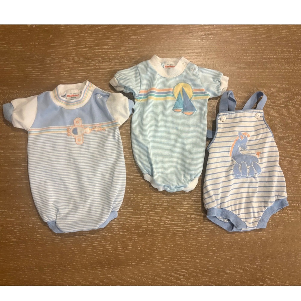 Vintage Health-Tex Baby Outfit Lot 6-9 Mos Rompers Sailboat Bunny USA Made